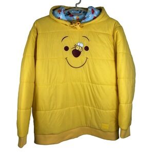 LOUNGFLY Winnie The Pooh Puffer Jacket Unisex Size L Yellow Long Sleeve NWT